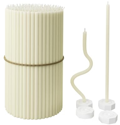 Bienenwachs kerzen für Zuhause - 100 schlanke Tropfenkerzen + 4 Halter, ganz natürlich für kirchliche Gebete, Hanukkah, Geburtstagskuchen, Weihnachten und Advent