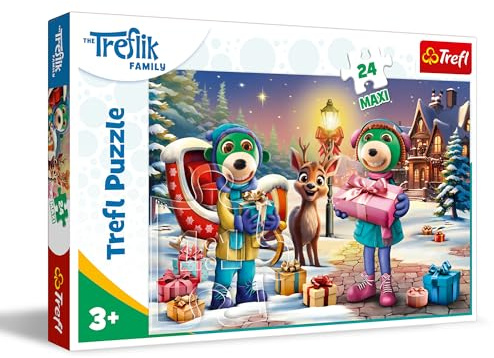 Trefl–The Treflik Family,Le Temps d’hivers avec Les Treflik–Puzzles 24 Pièces Maxi– Puzzles de Noël avec Les Personnages de Bande Dessinée, Loisir pour Les Enfants à partir de 3 Ans
