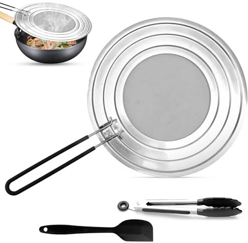 HEDMON Coperchio Paraschizzi da Cucina,Paraspruzzi per Cucina Padelle 30cm Paraspruzzi Coperchio Antischizzo Paraspruzzi in Acciaio Inox con Manico per padelle Diametro 20, 24, 28 cm per Molte Padelle