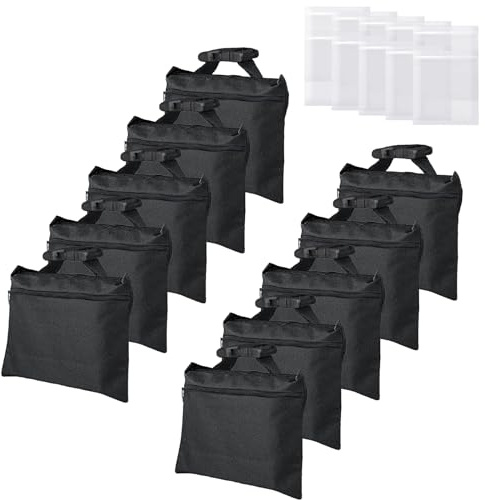 ifkdnr 10 Packs Sandbags with 10 PE Bags, Heavy Duty Sand Bags, Sand Bags for Weight with Zipper and Buckle Straps for Support Light Stand, More 2/4/6/8/10/12 Packs Sand Bag to Choose.