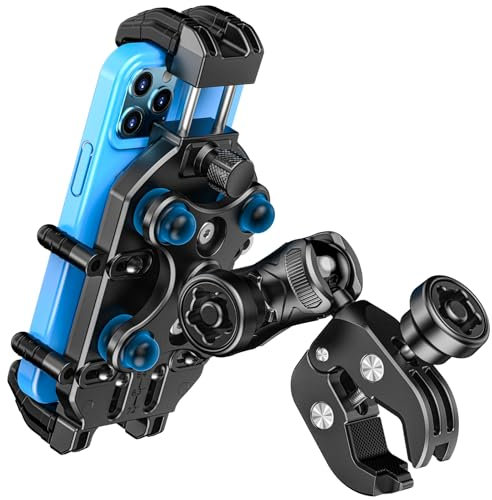 LOKTENWO Motorcycle Phone Mount with Vibration Dampener & High-Speed Secure Lock, Anti-Theft ATV Scooter Motorcycle Handlebar Phone Holder for 5.4” to 7.2” Smartphone