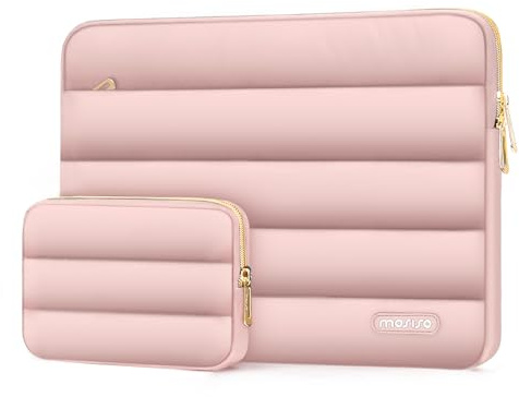 MOSISO Laptop Hülle Tasche 17-17,3 Zoll, 17,3 Zoll Puffy Laptoptasche Kompatibel HP Lenovo Asus Acer MSI LG Jumper Dell Ideapad Alienware, Polyester Horizontal Tasche mit Klein Etui, Rosa