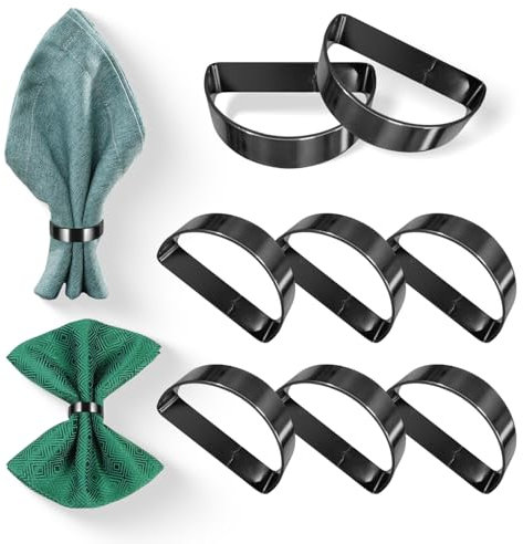 8 Stück Serviettenringe Set Serviettenringe Schwarz Metall Serviettenring Serviettenschnallen Servietten Ring Servietten Ringe Elegante Halbrunde Tischdekoration für Hochzeit, Party, Feiertagsparty