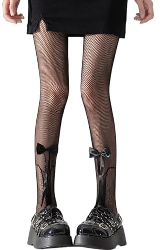 MZRAN Calze a rete con fiocco per donne e ragazze, donne balletto velato collant a rete collant giapponesi JK ragazze scava fuori modello incrociato dolce nastro fiocco collant, Nero , MM283