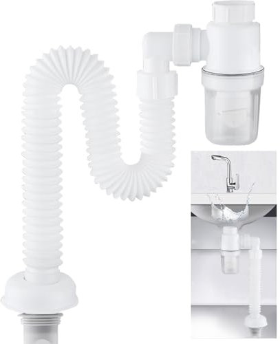 Sifone per con Tubo di Scarico Flessibile - Sifone tubo di scarico 1 1/4 sifone con Antiodore, Scarico lavandino, Kit per Sifone con Tubo In PVC da 29-82 cm, Scarico Lavandino Bagno per Lavandino