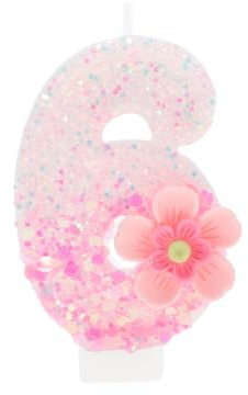 CAPASTEC Siffror ljus 6, blomdesign, rosa, 1 st, tårtdekoration | 7,5 x 4 cm storlek, för jubileum bröllop fest, rökfri, lyser i mörkret, 3D-design, säker att använda