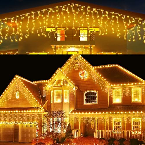 Micacorn Navidad Luces de Carámbano 5M 256LEDs Cadena Luces Cortina de Luz 32Pcs 8 Modos Impermeables Guirnaldas Luminosas para Casa Jardín Habitación Fiesta Navidad decoración
