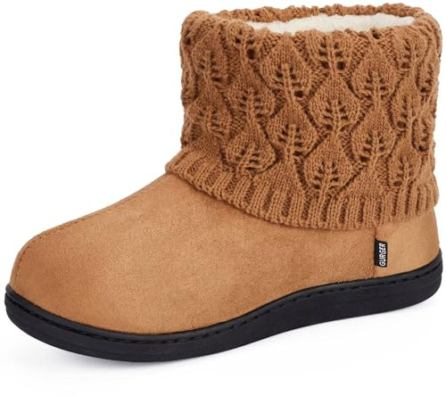 GURGER Booties Slipper Mens Womens Fluffy Plush Memory Foam Slipper Boots Winter Warm Indoor House Boots with Knitted Shaft, Khaki 36 37