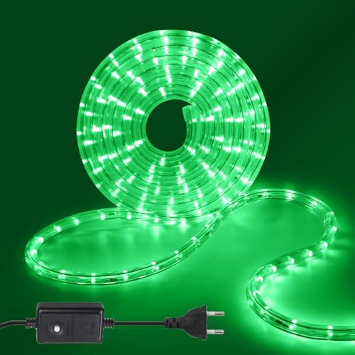 Wisada 11M LED Tubo de Luz, 8 Modalidades，220V Exterior e Interior Tira de Luz con Manguera, Verde, para Decoración e Iluminación Halloween, Boda, Fiesta, Navidad