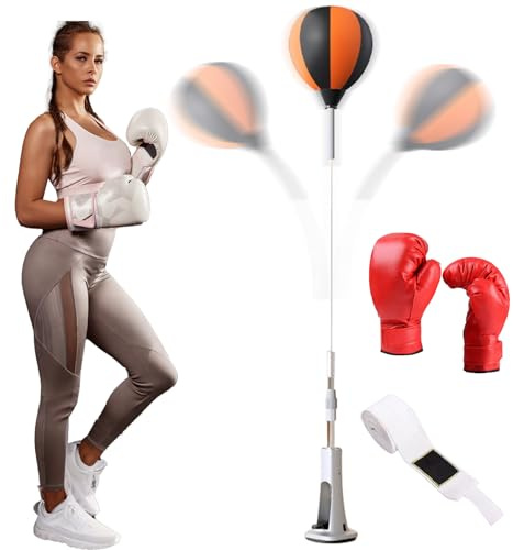 Quorvex Punching Reflex Ball Set - Bolsa De Boxeo con Soporte | Equipo De Boxeo Ajustable De Altura | Kit De Bolsa Refleja Independiente para Entrenamiento De Coordinación De Manual