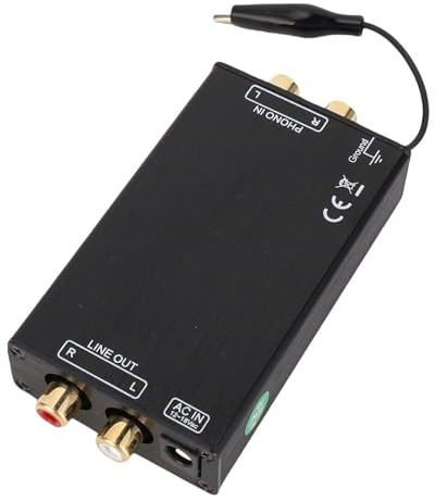 Jeffergarden Mini Preamplificatore Fono MM Preamplificatore per Giradischi Alloggiamento in Lega di Alluminio Ingresso Uscita Convertitore di Segnale Audio a Basso Rumore per Giradischi (Spina