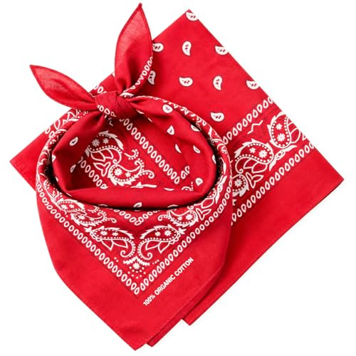 Keystone Peak KP Red Bandana – 100% Cotton & Natural Fibers – Red Bandana Scarf with No Polyester – Soft, Durable & Machine Washable – For Men & Women – Unisex & Kids - 2 Pack