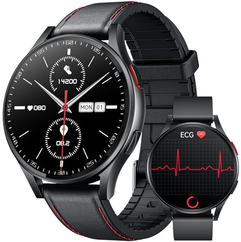 Montre Connectée ECG Smartwatch Santé: 1.43AMOLED Fitness Montre Intelligente Sport Homme avec HRV Repondre Appel Cardiofréquencemètre SpO2 Sommeil Podomètre IP68 Multisports pour Android iOS Ronde