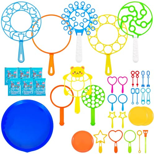 Set di 31 bolle di sapone, 6 liquidi per bolle di sapone, per bambini, bastoncini per bolle di sapone, grandi, bacchetta magica, per attività estive, attività all'aperto, feste, matrimoni