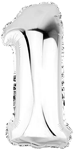 DekoRex® Palloncino stagnola Compleanno Decorazione per l'aria 40cm Argento Numero: 1