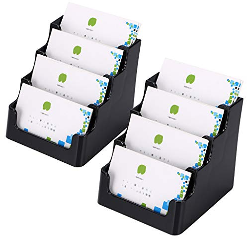 Hipiwe 2 Packs 4-Tier Acrylic Business card Holder Stand Clear Desktop Index Card Filing Card Holder Diaplay