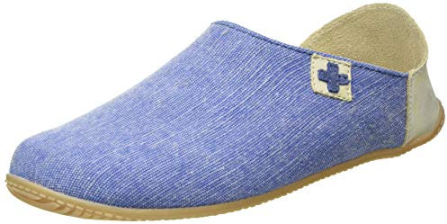 Living Kitzbühel Unisex Pantoffel Kreuz & Lederkappe mit Lederinnensohle Recycled Cotton Hausschuh, Ocean, 48 EU