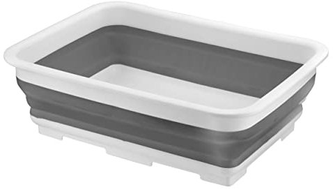 DASHMESH Rectangular Collapsible Washing Up Bowl, Grey 10 Litre Foldable Washing Basin, Compact Storage, Space Saving, Kitchen Sink Bowl, Portable For Outdoor Camping Caravans