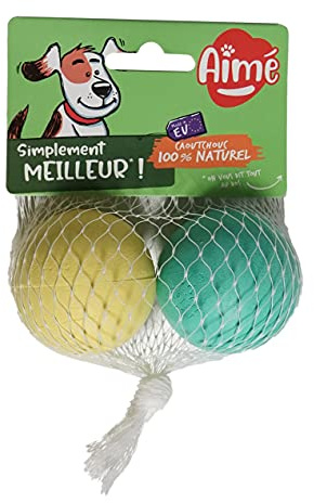 Aime Set de 2 Balles pour Chien Caoutchouc 100% Naturel, Durable, Résistant 5 cm