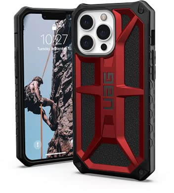 Urban Armor Gear Monarch Schutzhülle kompatibel mit Apple iPhone 13 Pro [Wireless Charging kompatibel, 5-Schichten Schutz nach Militärstandard, Erhöhter Rand] rot (crimson)