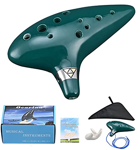 Ocarina - Bolsa de cerámica con 12 agujeros (color verde oscuro)