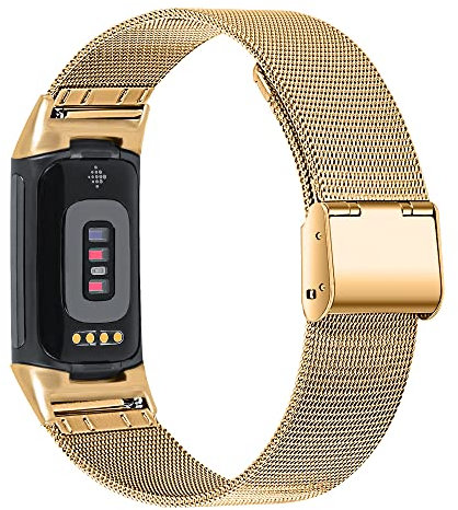 RuenTech Armband Kompatibel für Fitbit Charge 5/Charge 6 Metall Armband, Edelstahl Metall Uhrenarmband für Fitbit Charge 5/Charge 6 Tracker (Gold)