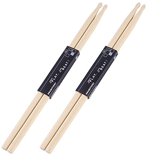 Aopoy 2 pares de baquetas 5A, baquetas clásicas de madera de arce, baquetas con punta de madera, para adultos, niños y principiantes