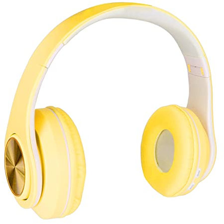Annadue Auriculares Inalámbricos Bluetooth, Auriculares Plegables sobre la Oreja con Graves Profundos, Luz de Respiración Colorida, Tarjeta de Memoria de Soporte, Micrófono Integrado para(Amarillo)
