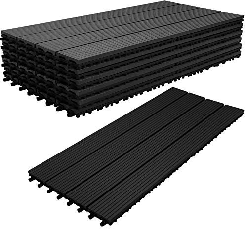 Ikodm Dalles de Terrase en WPC, 30x60cm 30 pièces/5 m² Dalles avec Système de Drainage, Découpables, Système plug-in Facile à poser, pour Terrasse de Balcon Patio Jardin Piscine, Anthracite