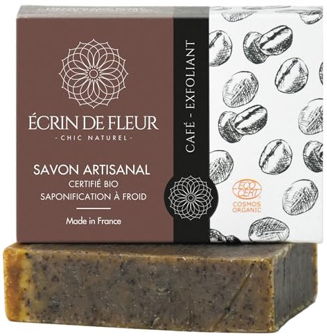 Écrin de Fleur - Sapone Esfoliante al Caffè Biologico Fatto a Mano, per Tutti i Tipi di Pelle, senza Sostanze Chimiche, senza Olio di Palma, 1x90g