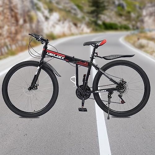 Fahrrad Herren Mountainbike 26 Zoll 21-Gang Faltbares Fahrräder, Bergsteiger Fahrrad 26 Zoll Jungen Hochkohlenstoffstahl Vollfederung Mountainbikes für 160-185cm Erwachsene und Jugendliche, Rot