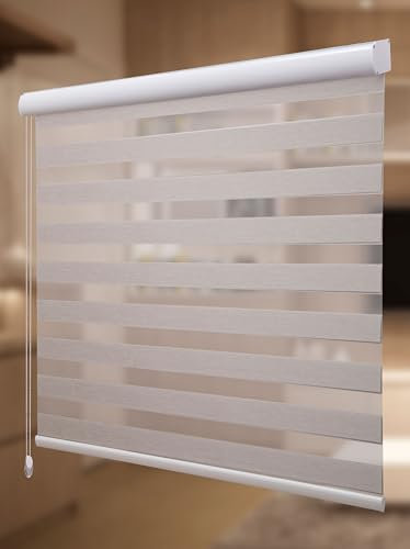 PlisseeOnline Doppelrollo Duorollo mit Alu Kassette Weiß 100% Polyester Breite: 210 cm Höhe: 200 cm Blickdicht Deckenmontage Freihängend für Fenster und Türen Raffrollo Seitenzugrollo Zebra Perde