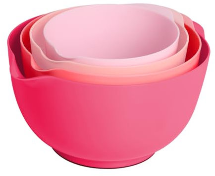 BoxedHome Rührschüssel Set Mixing Bowl Set Kunststoff Salatschüssel rutschfest stapelbar Servierschalen für Küche 4-teiliges Rührschüssel-Set Farbverlauf Rosa Wiederverwendbare