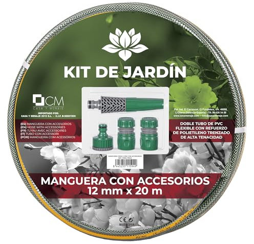 GIOCOKIDS - manguera jardin 20 metros, con adaptadores de grifo y boquilla de riego, manguera riego, manguera de agua, manguera flexible. Perfecta para el jardín. (20 metros)