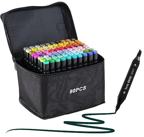 Ordeluxe 80/120/168 Colori, Pennarelli Punta Grossa, Pennarelli Doppia Punta, Asciugatura Rapida in un Secondo, Marker Pennarelli da Disegno per Studenti, Fumettisti, Artisti