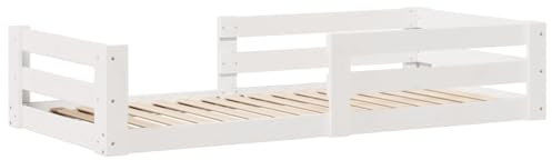 vidaXL Massivholzbett, Holzbett Bett ohne Matratze, Bettgestell mit Kopfteil Lattenrost, Bodenbett Einzelbett für Schlafzimmer, Weiß 80x200cm Kiefernholz