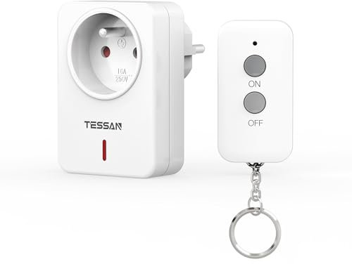 TESSAN Prise Telecommande Sans Fil, Portée 30M, 2300W Prise Télécommandée Avec Interrupteur, Commandée Pour Lampe et Électroménager, Préprogrammé Pour une Utilisation en Intérieur
