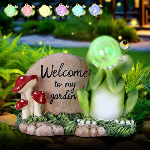 Solar Frosch Gartenstatuen, Frosch Figuren Draußen Deko Solar Garten Figuren Ornament mit 6 Farben LED Lichter,wasserdichte Outdoor Frosch Gartenfiguren für Hof Dekoration, Balkon, Gartengeschenke
