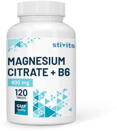Magnesium Citrat 400 mg + Vitamin B6 – 120 Vegane Tabletten | Hochdosiert & Hoch bioverfügbar | Für Muskeln, Nerven, Müdigkeit, Energie, Schlaf & Elektrolyte | Ohne Zusätze – Hergestellt in EU