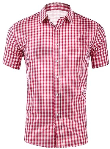 Chemise A Carreaux Homme Col Revers- Chemisette Manche Courte Slim Fit Décontracté Classiques Comfortable Simple Couleur Assortie Blouse Respirante Tous Les Jours T-Shirt pour Le Travail