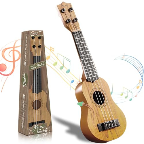 SGZIOO Guitarra Juguete, 42 cm Guitarra Infantil, Mini Ukelele Niños, con 4 Cuerdas Ajustables y Púas, Instrumentos Musicales Juguete Educativo para Pequeños, Principiantes, Niñas, Regalo para Niños