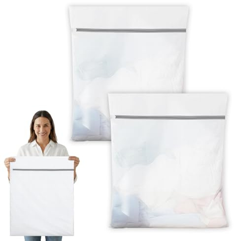 Filet Linge Machine à Laver, Lot de 2 Filet de Lavage XXL 60x80 cm Fil et a Lin ge Grande avec Fermeture Éclair Sacs à Linge en Maille pour Délicats Rideaux Manteaux Linge de Lit Tapis Servie Pulls
