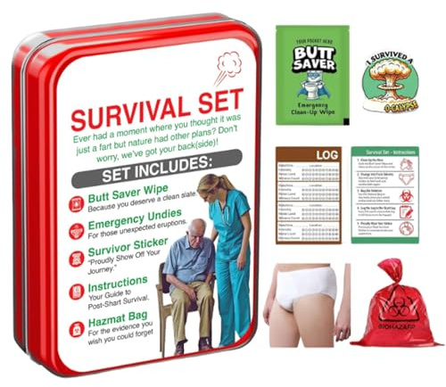Lot de 6 articles de survie avec lingettes pour les fesses, sous-vêtements, sac de matières dangereuses, farce, cadeau amusant pour anniversaire, Noël, poisson d'avril, Nouvel An, divertissement et