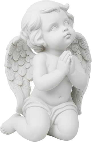 Figurine d'ange priant de 20 cm - Ornement d'ange agenouillé en résine blanche avec ailes détaillées - Statue commémorative pour la maison, décoration de tombe, décoration de condoléances et de
