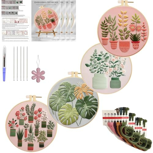 Bafutayawa Broderisatser, 4 st broderiset för vuxna, broderiset för nybörjare med blommiga broderingsmönster, kreativt gör-det-själv-hantverksset för vuxna