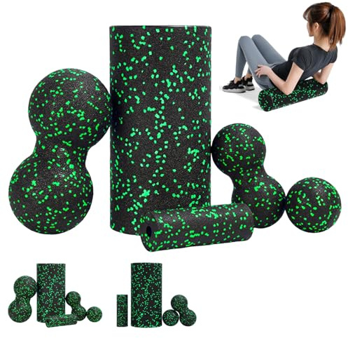 Faszienrolle Set Foam Roller Faszien Set mit Faszienball Mini Faszienrolle Klein und Duoball für Yoga Faszien Training von Muskeln Green (5PC)