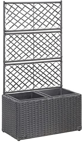 Sophrelle Enrejado y arriate 2 macetas ratán sintético Negro 58x30x107 cm Negro,46931