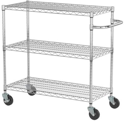 Trinity EcoStorage Heavy Duty 3 Tier Rolling Utility Cart for Kitchen Organization, Garage Storage, Commercial and Industrial Use, NSF Certified, 800 Pound Capacity, 40” x 18” x 35.75”, Chrome Finish