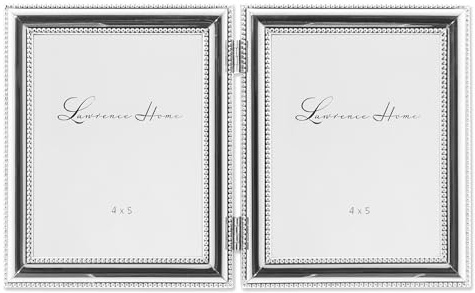 Lawrence Frames 510745D Silver Plated Double Bead Hinged Double Picture Frame, 4 by 5-Inch