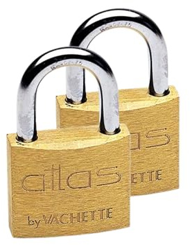 Vachette Lot de 2 Cadenas à clé Atlas en Laiton 40 mm - 1320MN40/SC - Résistance anti traction, Usage intérieur et extérieur, 2 Clés incluses